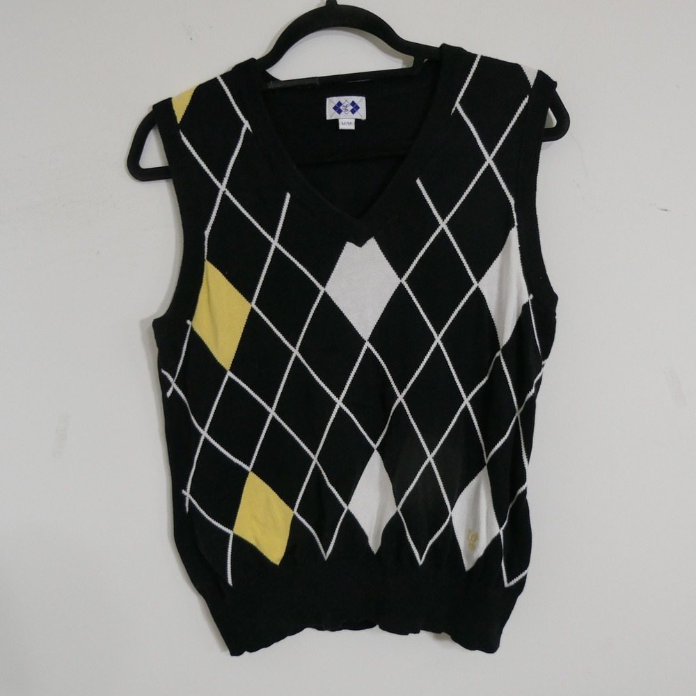 Tretorn Women Sweater Vest M Black Argyle Preppy Layering Twee Retro Minimalist‎